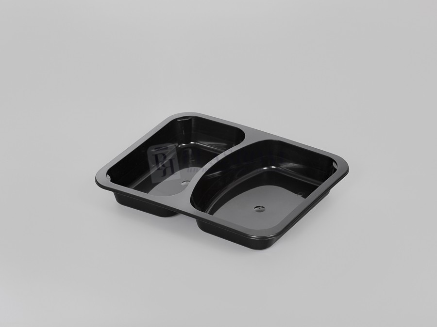 Bandejas Termosellable Pp Dos Compartimentos 228 X 178  H-30 mm. Inyección Negra