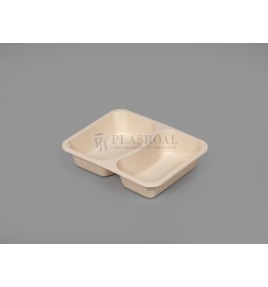 Bandejas Termosellable Pp Dos Compartimentos 228 X 178  H-45 mm. Inyección Beige