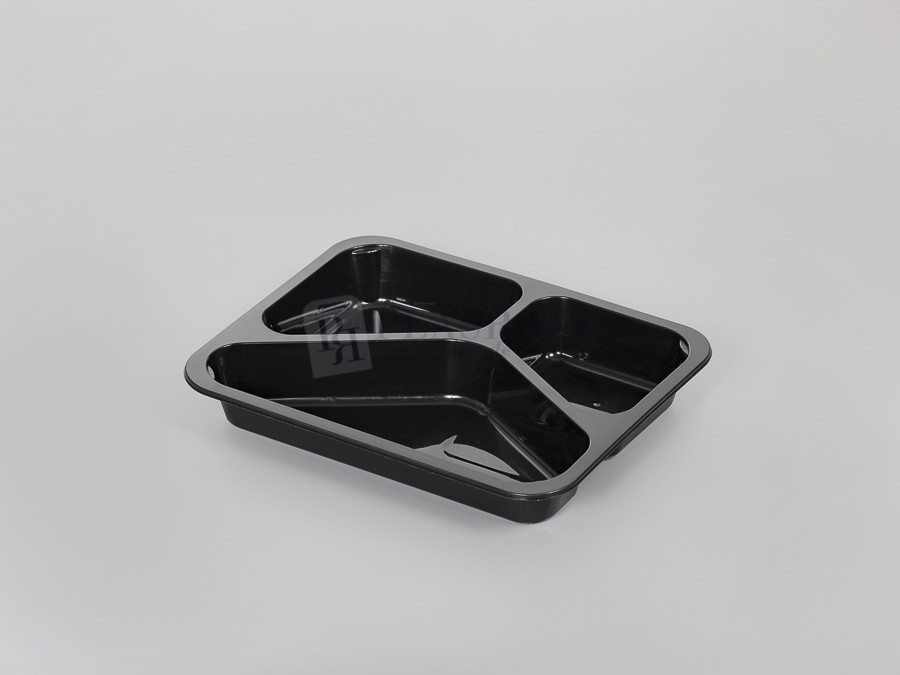 Bandejas Termosellable Pp Tres Compartimentos 228 X 178  H-33 mm. Inyección Negra