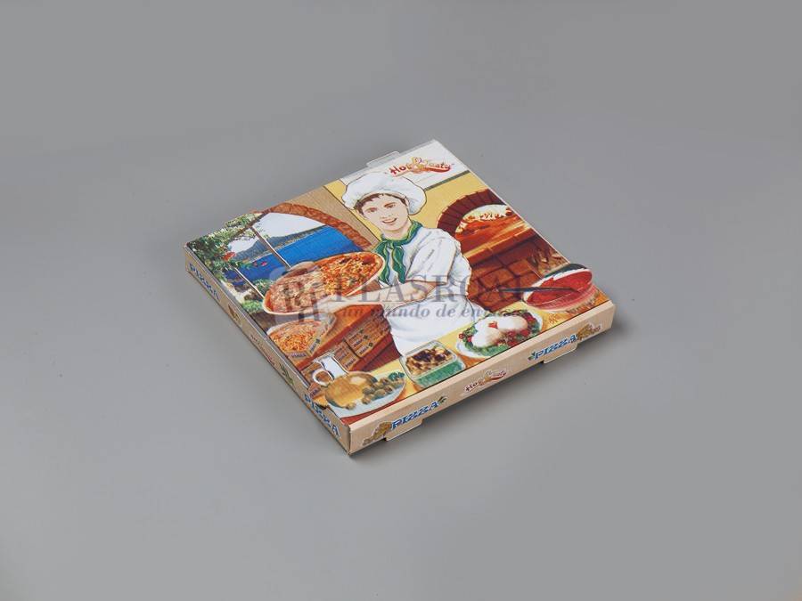 Caja cartón pizza decorada 30x30x3,5