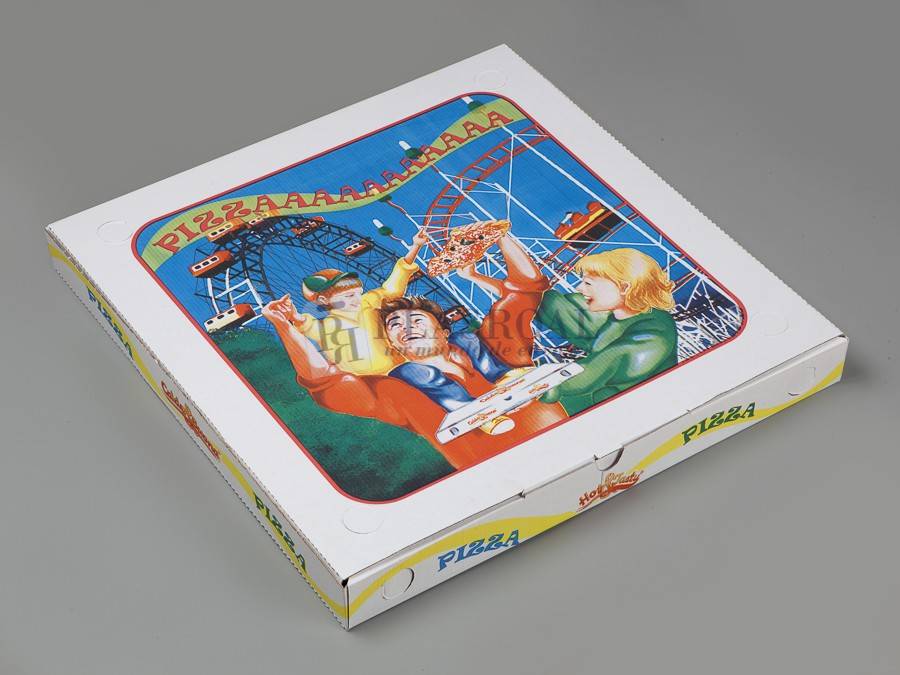 Caja cartón pizza decorada 50x50x5